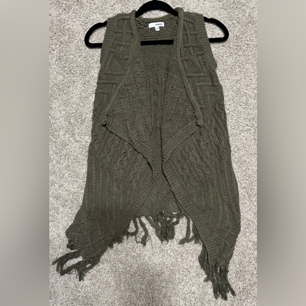 Sonoma Green Cardigan Sweater with Waterfall Front